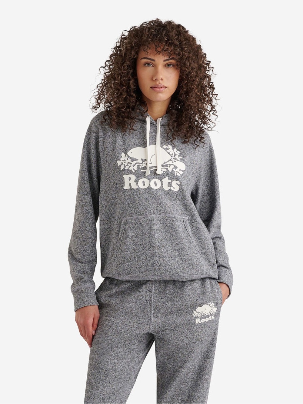 Roots Heather Grey Hoodie with White Logo